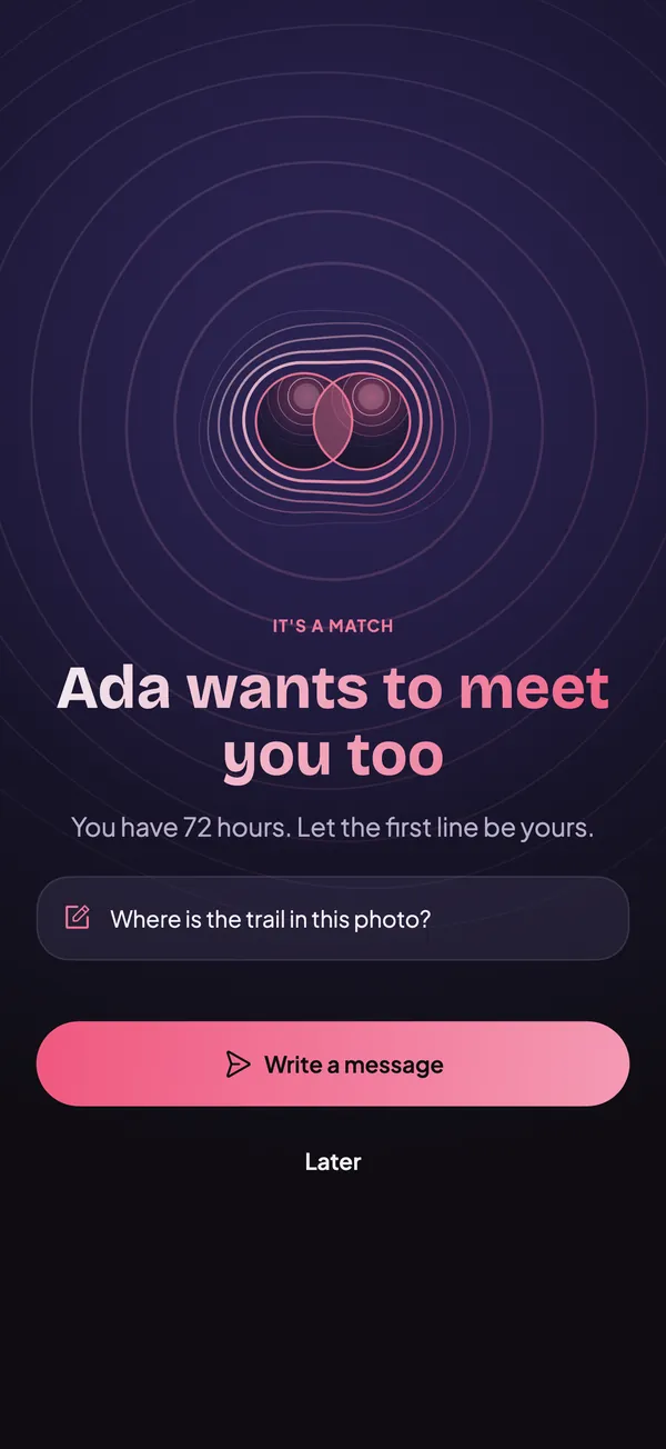 Match screen: you matched, with 72 hours to start talking