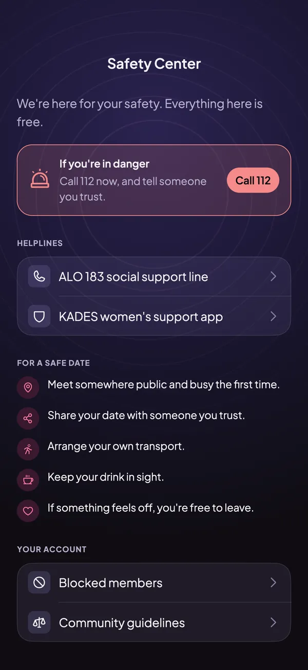 Safety Centre: emergency, helplines and safe date tips