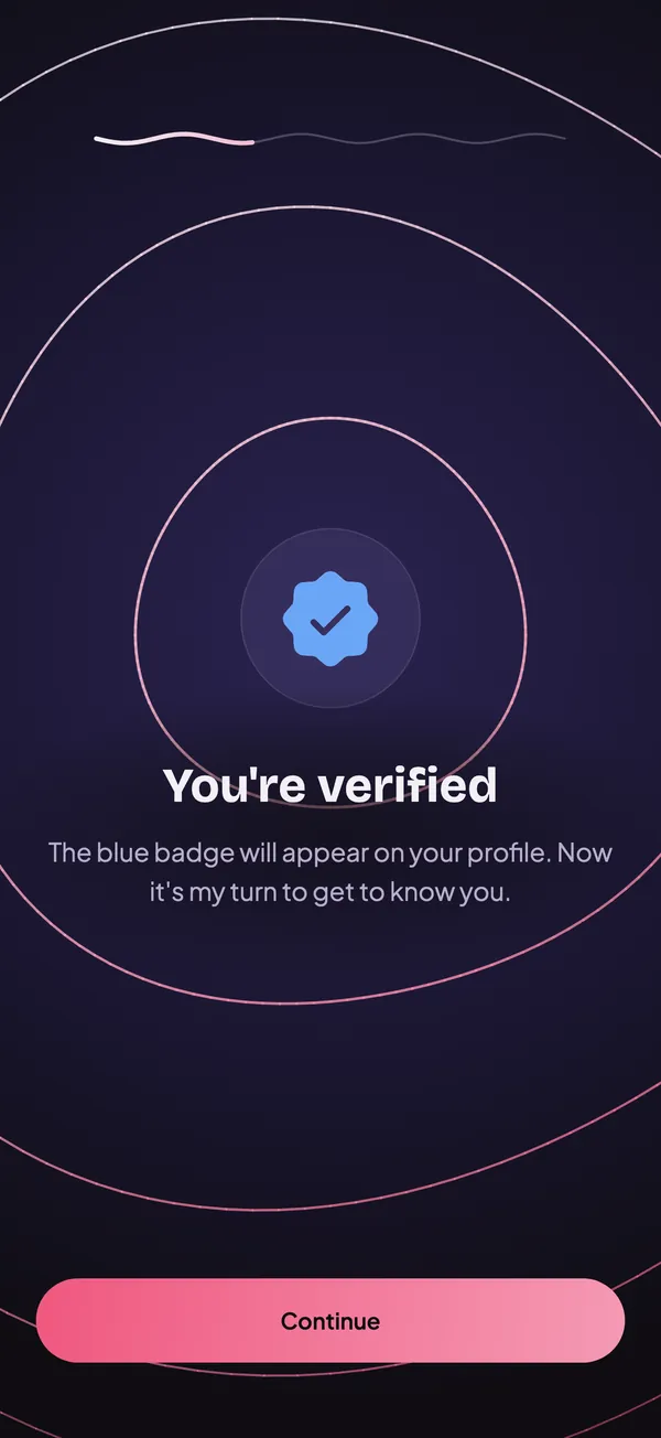 Verification complete screen with a blue badge